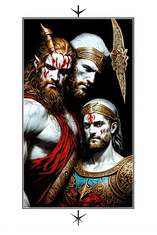 ares god of war and Athena holding tattoo design idea