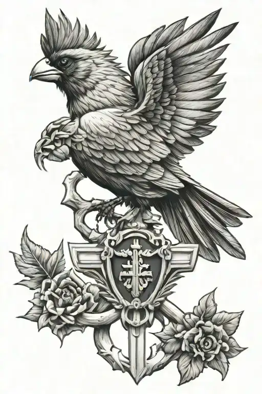 cross spartan cardinal family crest tattoo design idea