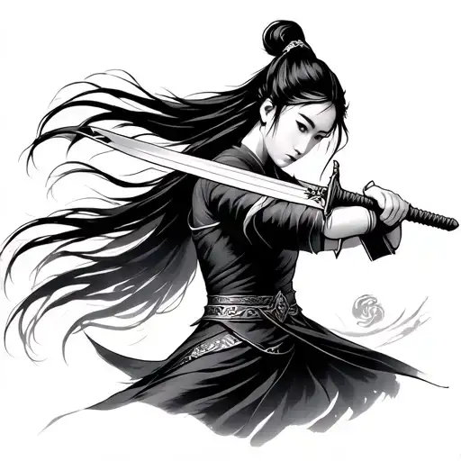 Mulan holing a sword tattoo design idea