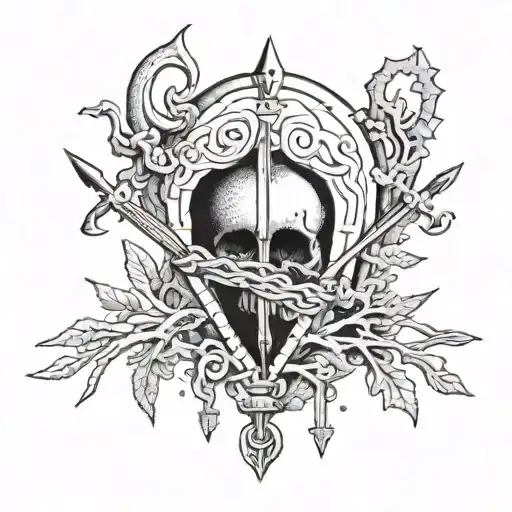 The Three of Swords tarot broken heart made of  coral tattoo design idea