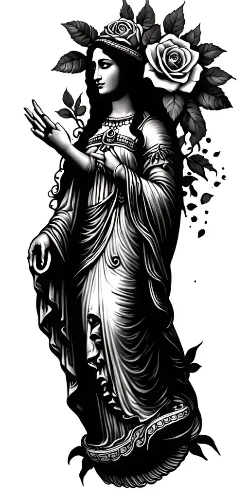 Guadalupe Mexican with roses tattoo design idea