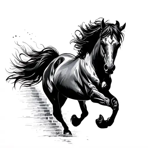 horse running up stairs tattoo design idea