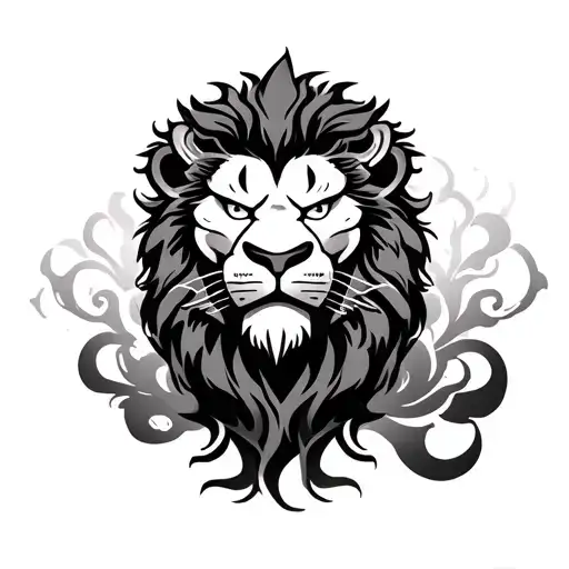 create a traditional black and grey hybrid lion japanese style, with fine line as a cover up tattoo tattoo design idea