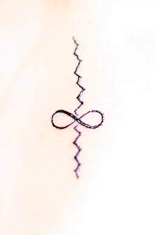 Small tattoo on the side of the neck (infinity symbol inside a broken circle) = rebellion against time. tattoo design idea