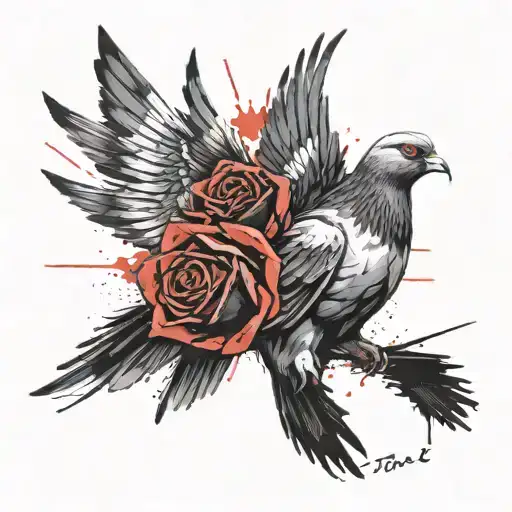 pigeon carrying rose tattoo design idea