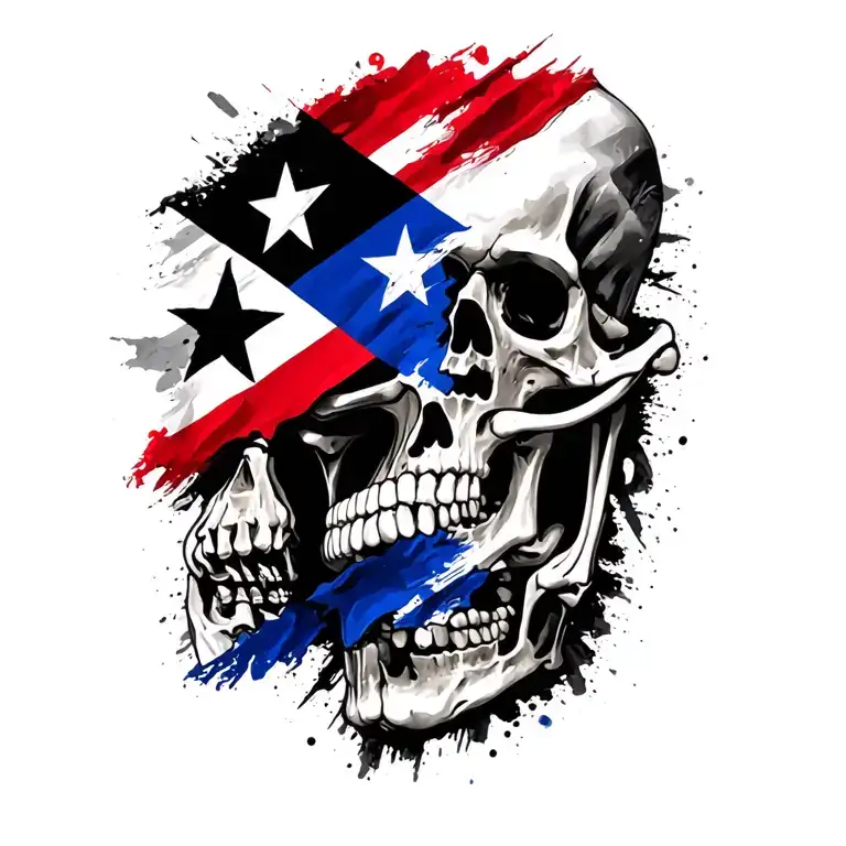 puerto rican and dominican flag morphing half skeleton tattoo design idea