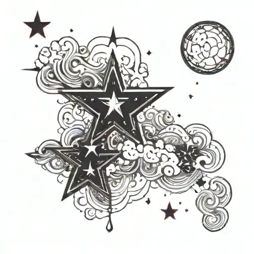 IV • XXII ( in red ) with stars ( 1 red star ) and clouds in the background  tattoo design idea