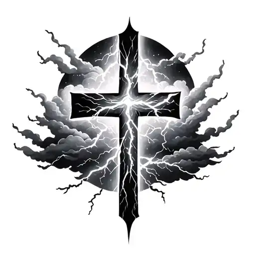 cross clouds lightning tattoo tattoo design idea