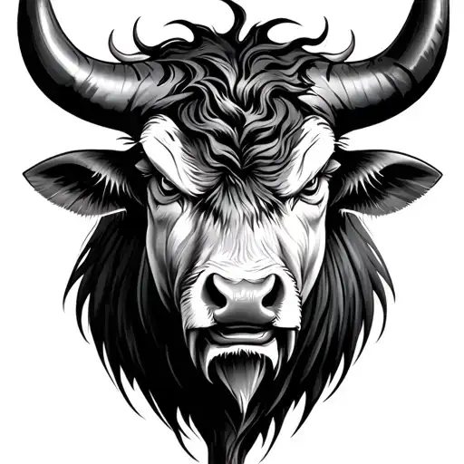 Chinese Ox realistic tattoo portrait  angry tattoo design idea