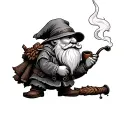 medieval gnome smoking a pipe tattoo design idea