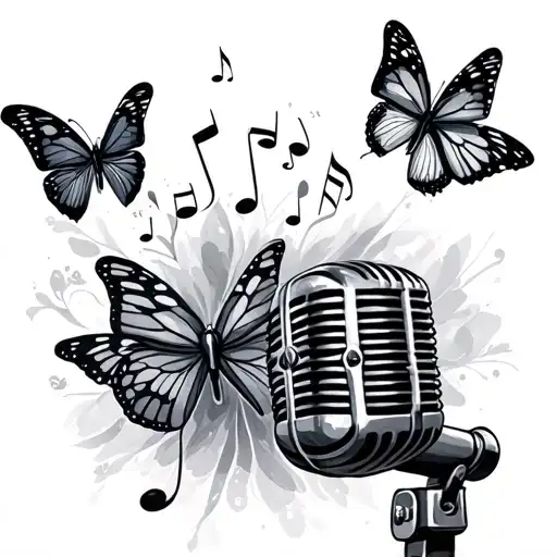 Music microphone with butterflys  tattoo design idea