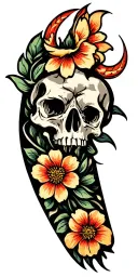 twinkling blackout arm sleeve with small sailer Jerry flowers.  tattoo design idea
