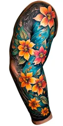 twinkling blackout arm sleeve with small sailer Jerry flowers.  tattoo design idea