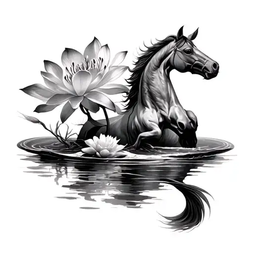 bonsai tree, koi fish, spider lily, lotus flower, horse tattoo design idea
