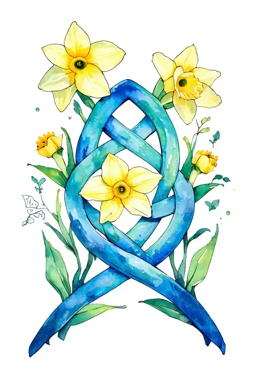 Virgo, Scorpio, daffodils, witches knot intertwined tattoo design idea