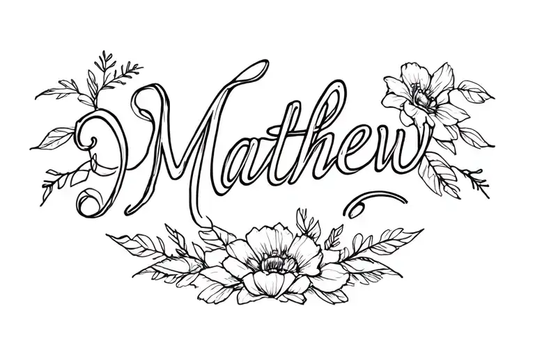 floral tramp stamp with the name discreetly Matthew hidden  tattoo design idea