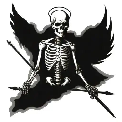 the skeleton of an evil angel with a spear of fate tattoo design idea