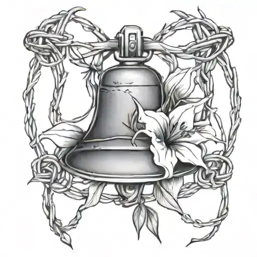 bell flower surrounded by barbed wire tattoo design idea
