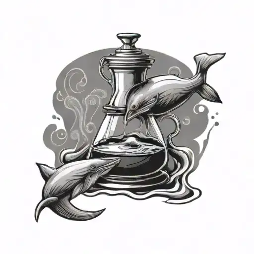 Chemex style coffee maker with a whale in the coffee tattoo design idea