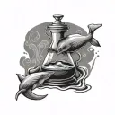 Chemex style coffee maker with a whale in the coffee tattoo design idea