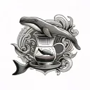 Chemex style coffee maker with a whale in the coffee tattoo design idea