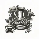 Chemex style coffee maker with a whale in the coffee tattoo design idea