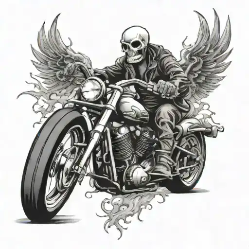  ghost rider full body with bike and wings  tattoo design idea
