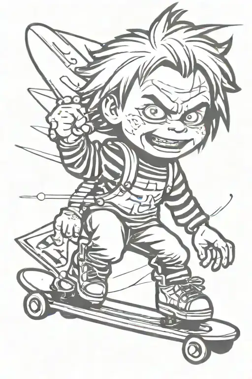 chucky skateboarding tattoo design idea