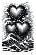 hearts with waves crashing with numbers 9-16-87 hidden tattoo design idea