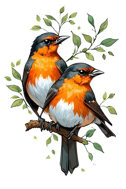 Two Robins tattoo design idea