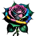 multicolored rose wrapped and barbed wire tattoo design idea