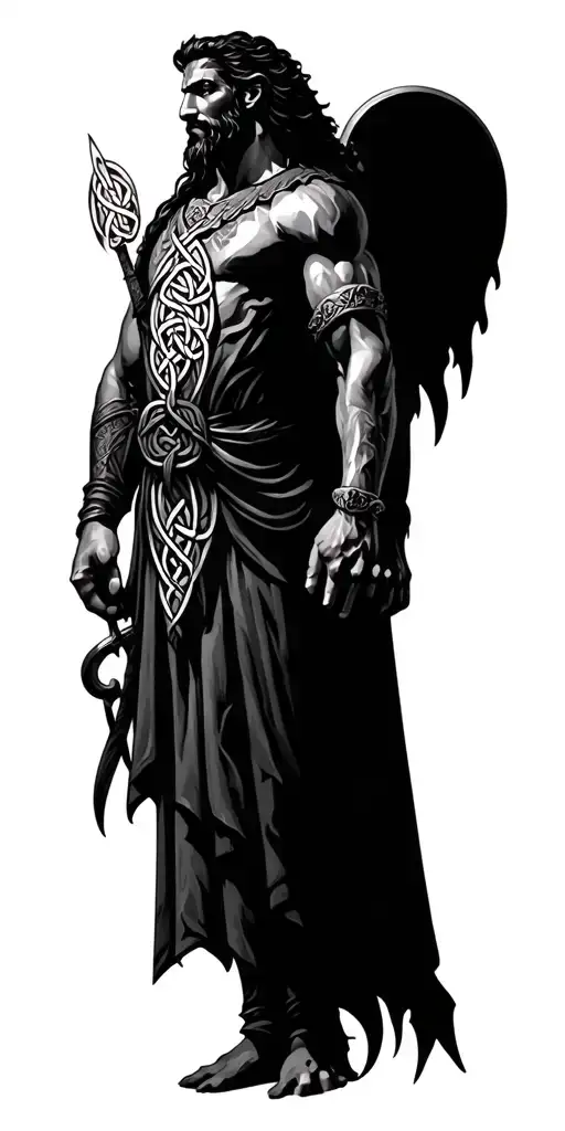 celtic knot with irish gods and warriors tattoo design idea