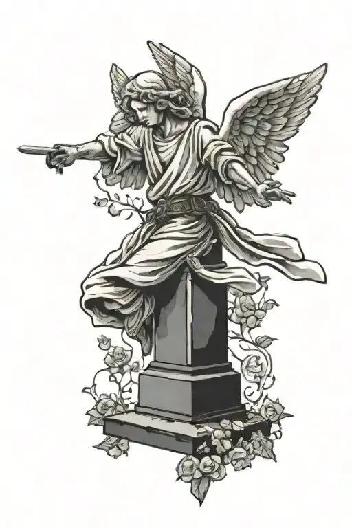 gravestone angel flying tattoo design idea