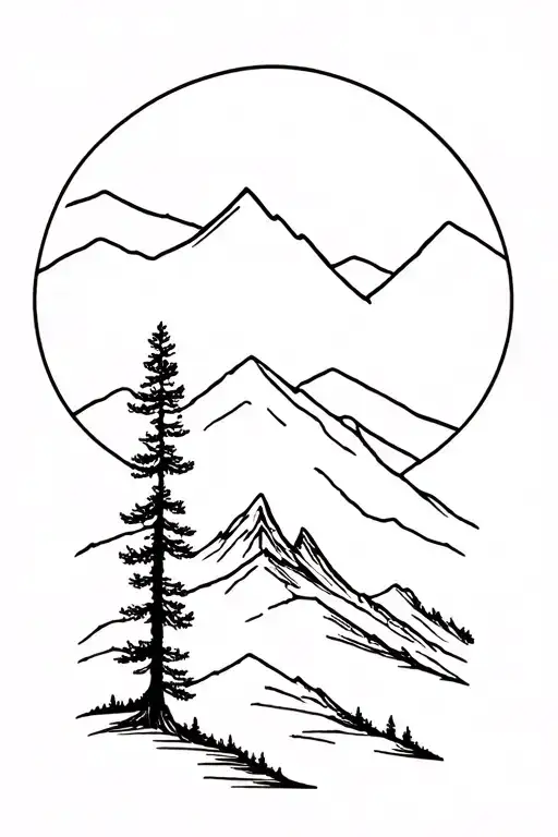 ponderosa pine tree and mountain range tattoo design idea