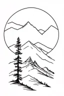 ponderosa pine tree and mountain range tattoo design idea