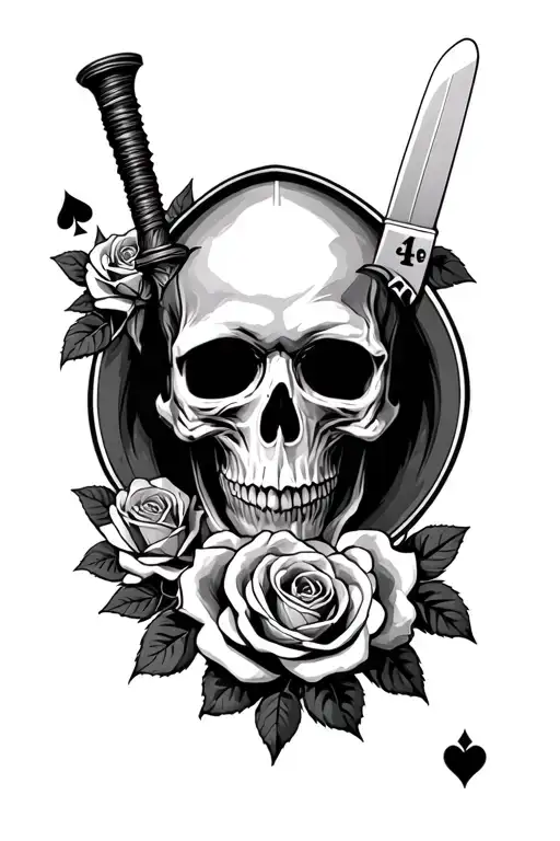 skull, roses, grim reaper, playing cards, knife tattoo design idea