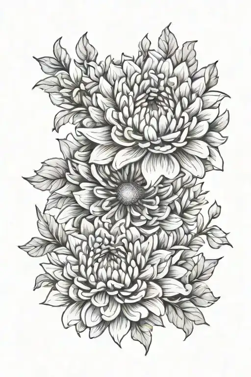 CHRYSANTHEMUM ASTER MARIGOLD BOUQUET tattoo design idea