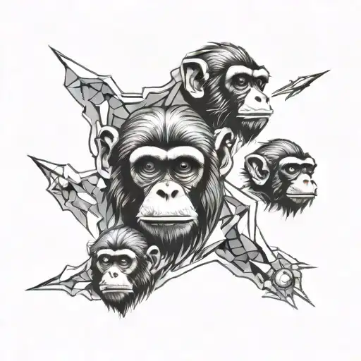 meteor shower with monkey heads tattoo design idea