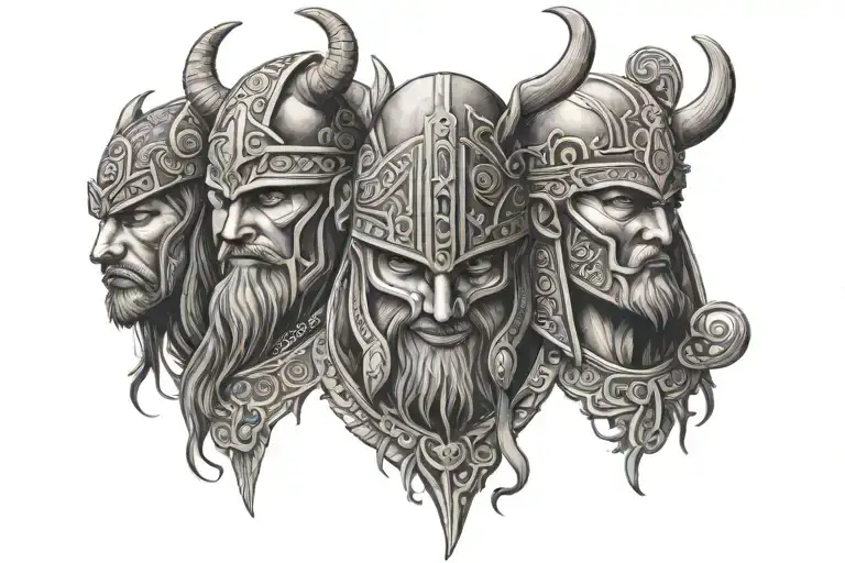 Viking, Greek, Egyptian, Mayan mythology combines multiple works tattoo design idea