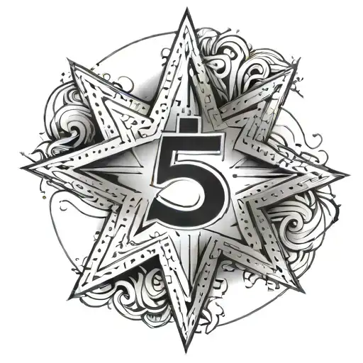 number 5 point star tattoo design idea