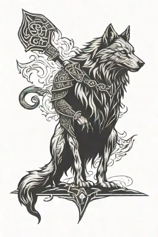 viking wolf silhouette tattoo design idea