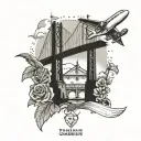 Golden Bridge, house with a spire, airplane, bouquet of roses, American Bully, penguins, letter tattoo design idea