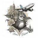 Golden Bridge, house with a spire, airplane, bouquet of roses, American Bully, penguins, letter tattoo design idea