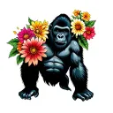 Gorilla holding flowers tattoo design idea