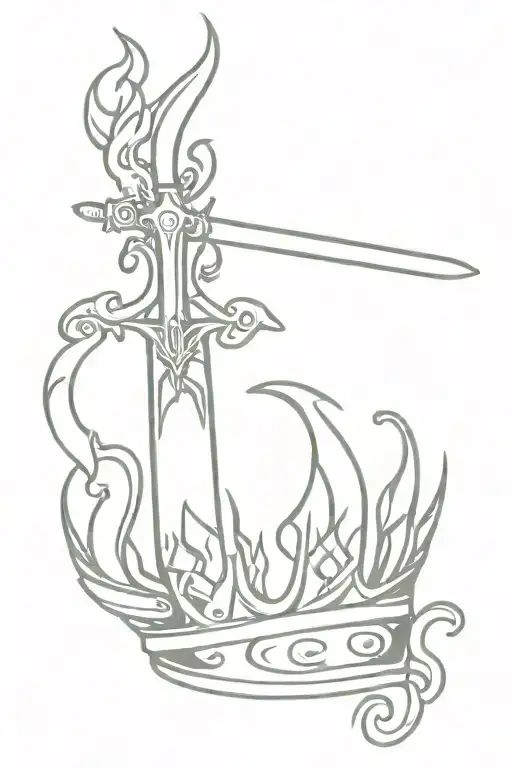 flaming crown and sword tattoo design idea