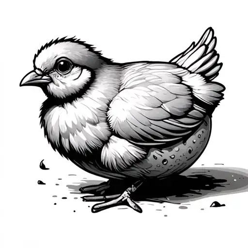 a chick hatching from a chicken egg in an American traditional style using color and bold lines tattoo design idea