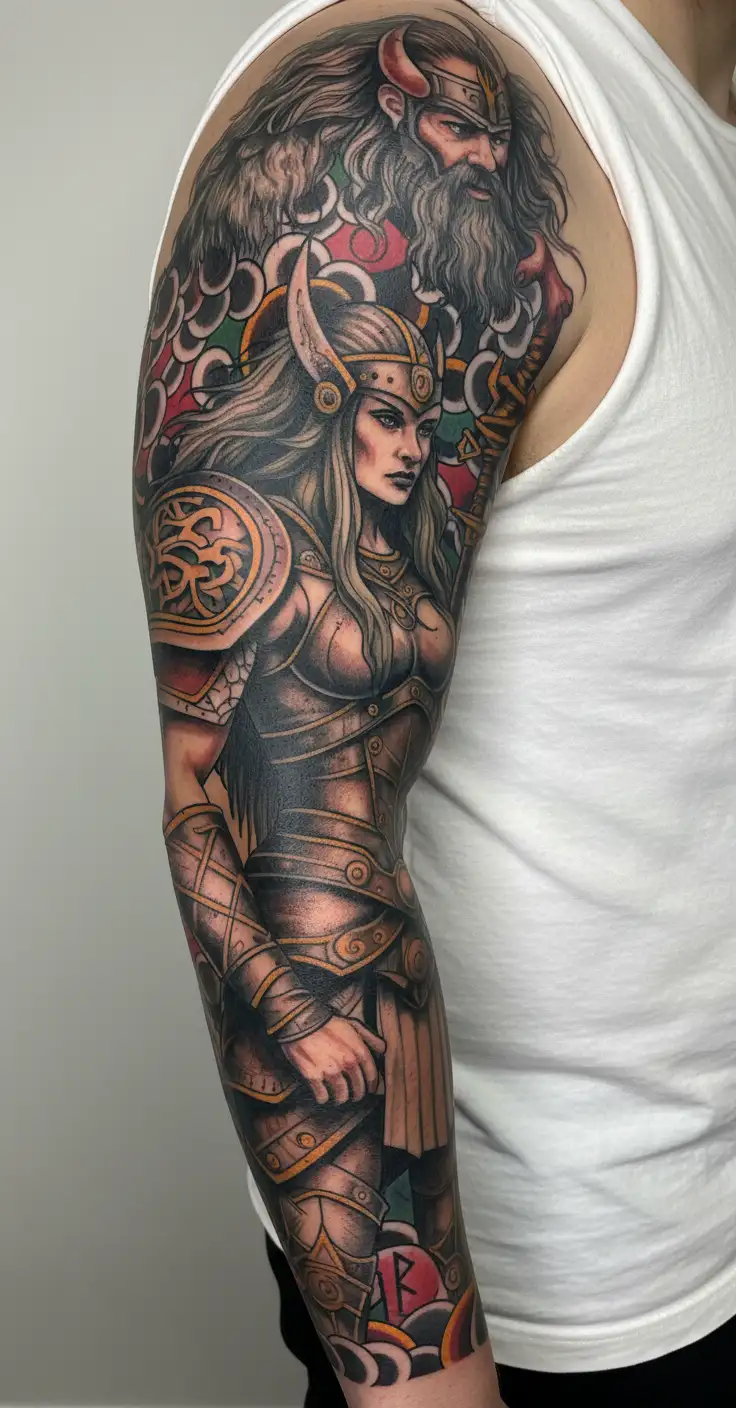 Thor and viking female warrior tattoo design idea