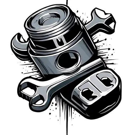 piston and wrench surrounded tattoo design idea