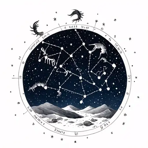 night sky with the constellations of leo, scorpio, libra, and pisces tattoo design idea