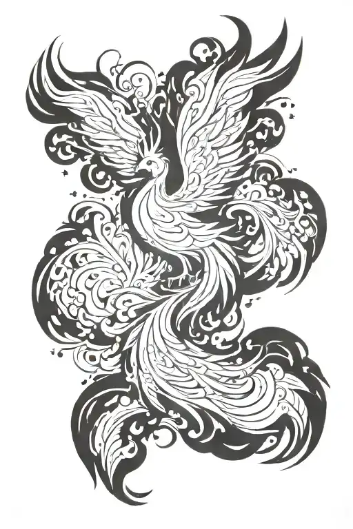 An abstract representation of a phoenix rising from the ashes, symbolizing the strength and resilience you have after losing your father tattoo design idea